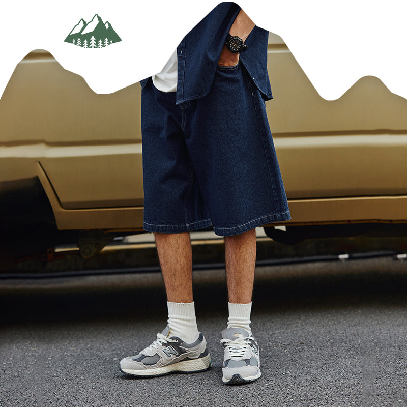 2022 Summer Vintage Washed Plain Loose Baggy men's Denim Jeans Shorts Factory Wholesale