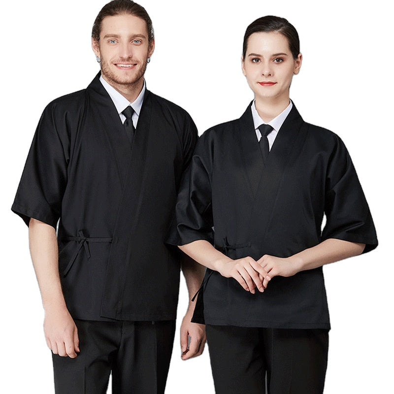 FREE SAMPLE Cardigan Chef Uniform Men And Women Stand Collar Summer Breathable Short Sleeve Casual Restaurant Cook Uniforms