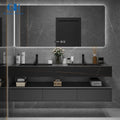 Modern Hotel American Floating Bathroom Vanity Cabinet With Led Mirror And Double Sink