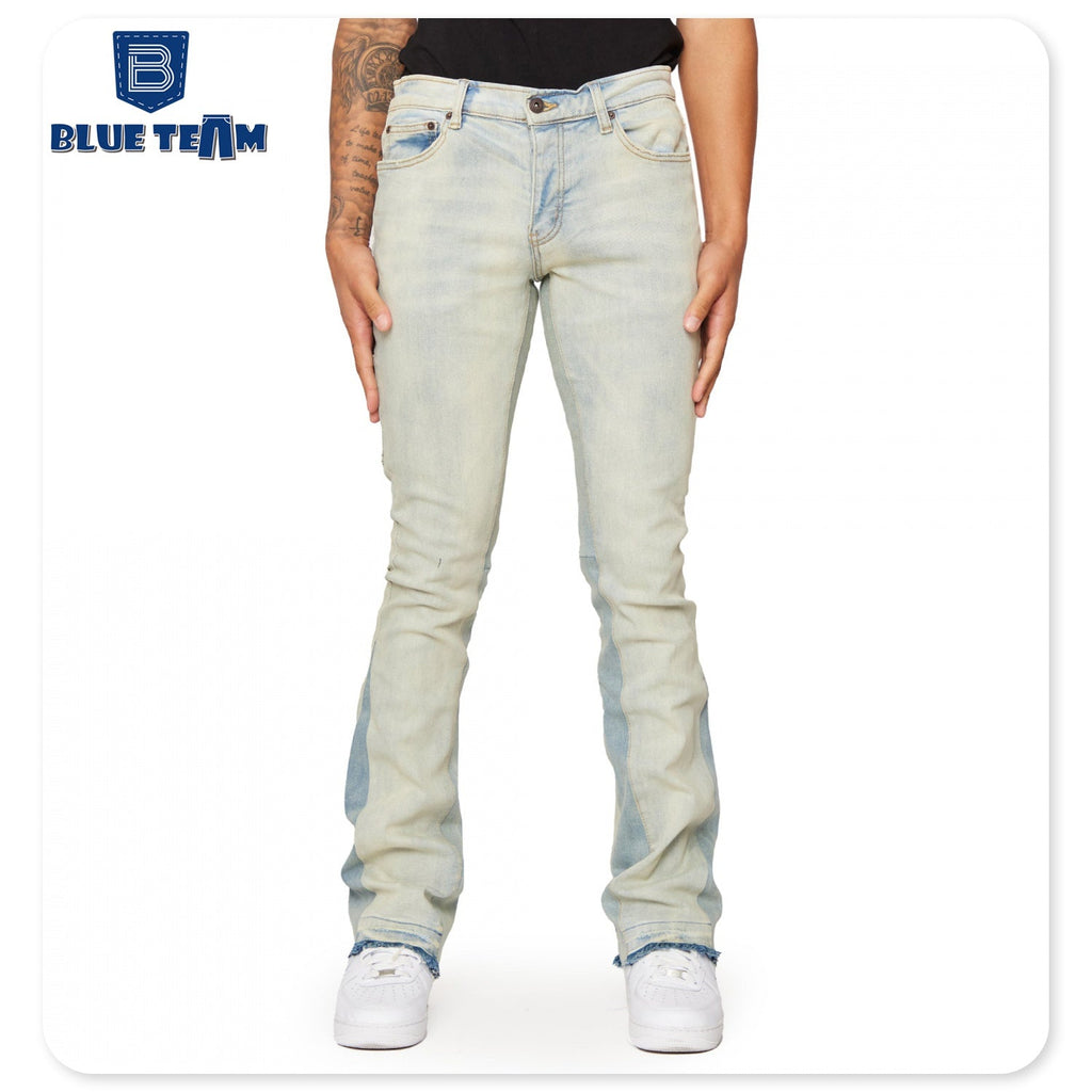 Blue Team | Custom denim jeans manufacture vintage distressed washed flare jeans mens pants skinny stacked denim streetwear