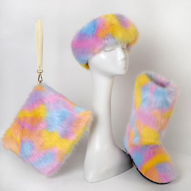 wholesale fashion fox faux headband kids furry purses sets ladies snow woman women fall winter fur shoes womens boots