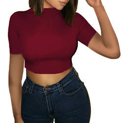 Wholesale Custom Logo Print Plain Summer Women Slim Fit Polyester T-Shirt Crop Top Basic Short Sleeve Women Top Shirts