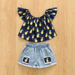 2PCS Set Toddler Kids Baby Girls Outfits Clothes T-Shirt Vest Tops+Shorts Pants