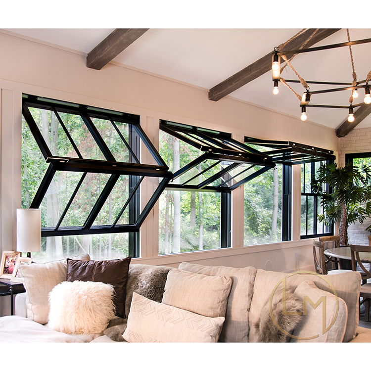 Wholesale Commercial Black Vertical Up Bi-folding Windows Double Glass Aluminum Folding Windows