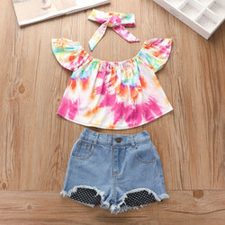 2PCS Set Toddler Kids Baby Girls Outfits Clothes T-Shirt Vest Tops+Shorts Pants
