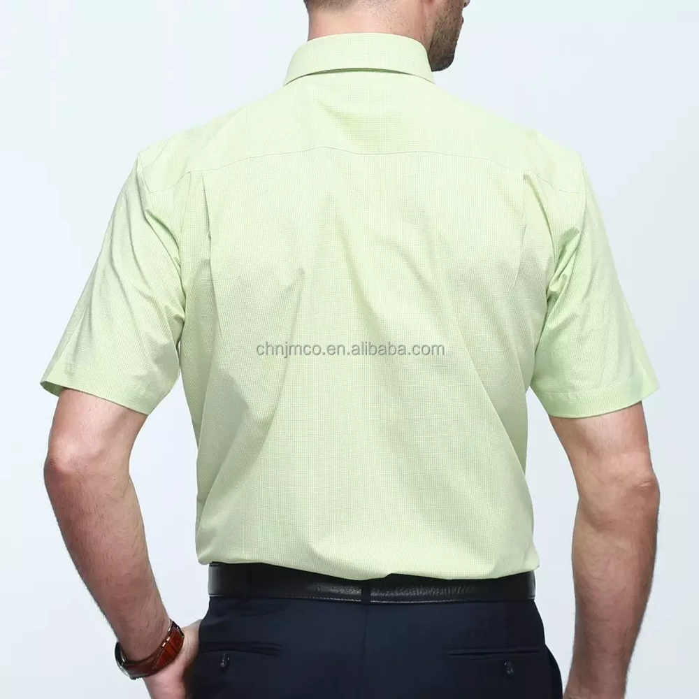Sustainable 100% Cotton Green Checked Short Sleeve T-shirts Casual Mens Dress Shirts