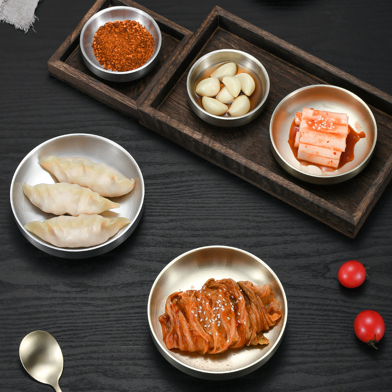 Korean Style Stainless Steel Dish Plate With Various Custom Sizes Serving Pizza Tray Plate Dish Dinner Plates