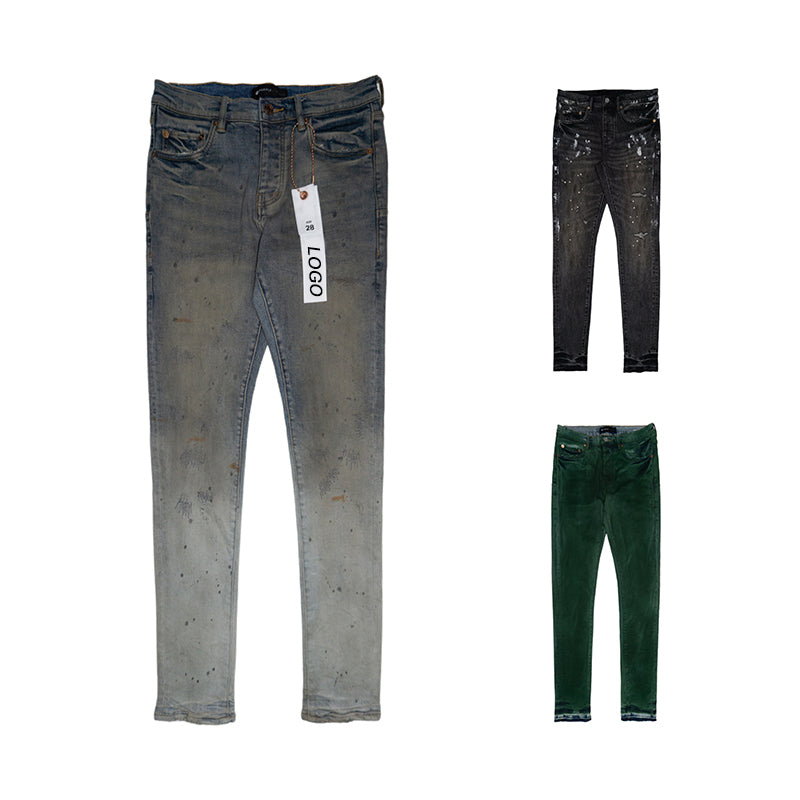 Custom Men Pants Purple Denim Pants Wholesale Breathable Skinny Fitting Streetwear Clothing Patch Denim Low Rise Skinny Jeans