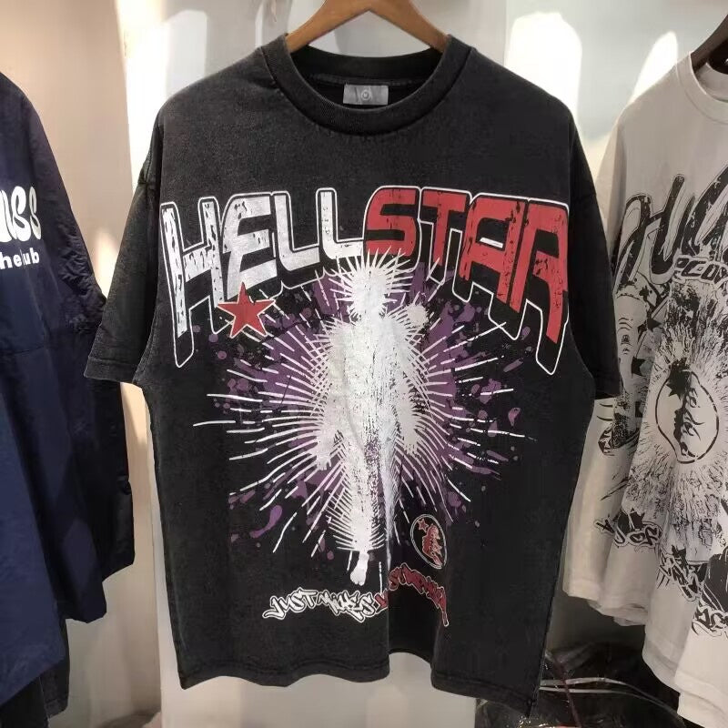 Hot Hellstar men T shirt abstract body print oversized retro washed mens T shirt hip hop cotton men's T-shirts