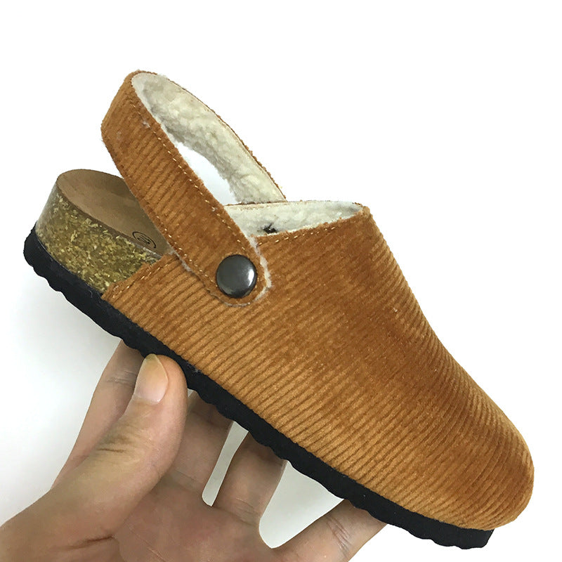Cute Kid cork sandals cork shoes Autumn and winter cork slippers for boy and gril plus velvet back trip strap covered head
