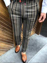 Custom Fashion Slim Fit Men Plaid Dress Pants  Casual Office Skinny Khaki Men Trousers
