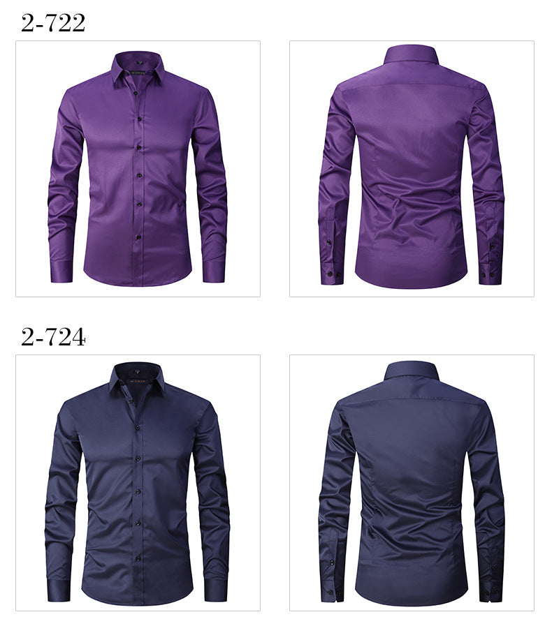 Men solid Shirts  S-8XL  New Mens Dress Shirts Long Sleeve Slim Casual Black White Social Male Clothes