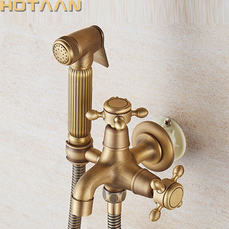 Hotaan Antique Brass Handheld Toilet Bidet Sprayer Set  Hand Bidet Faucet For Bathroom Hand Sprayer Shower Head Self Cleaning