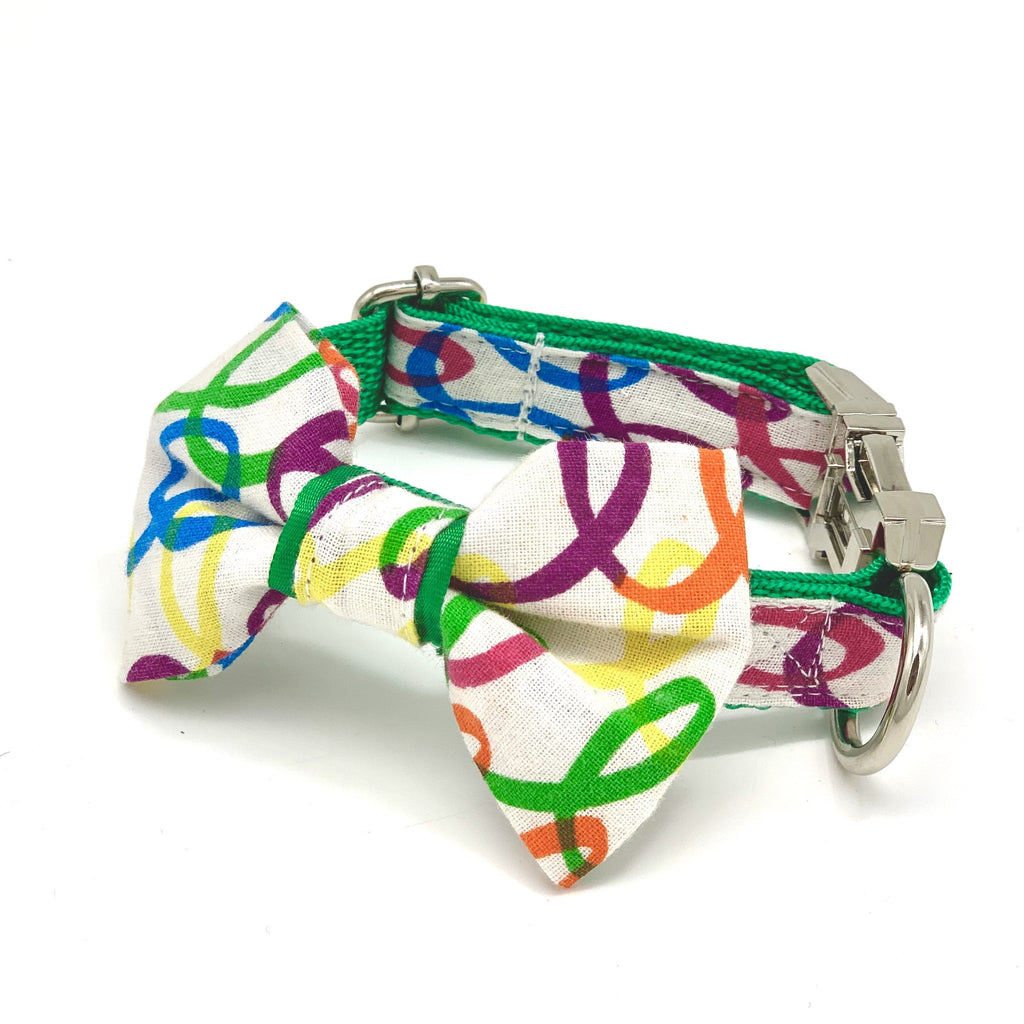 rainbow green dog collar bow tie set