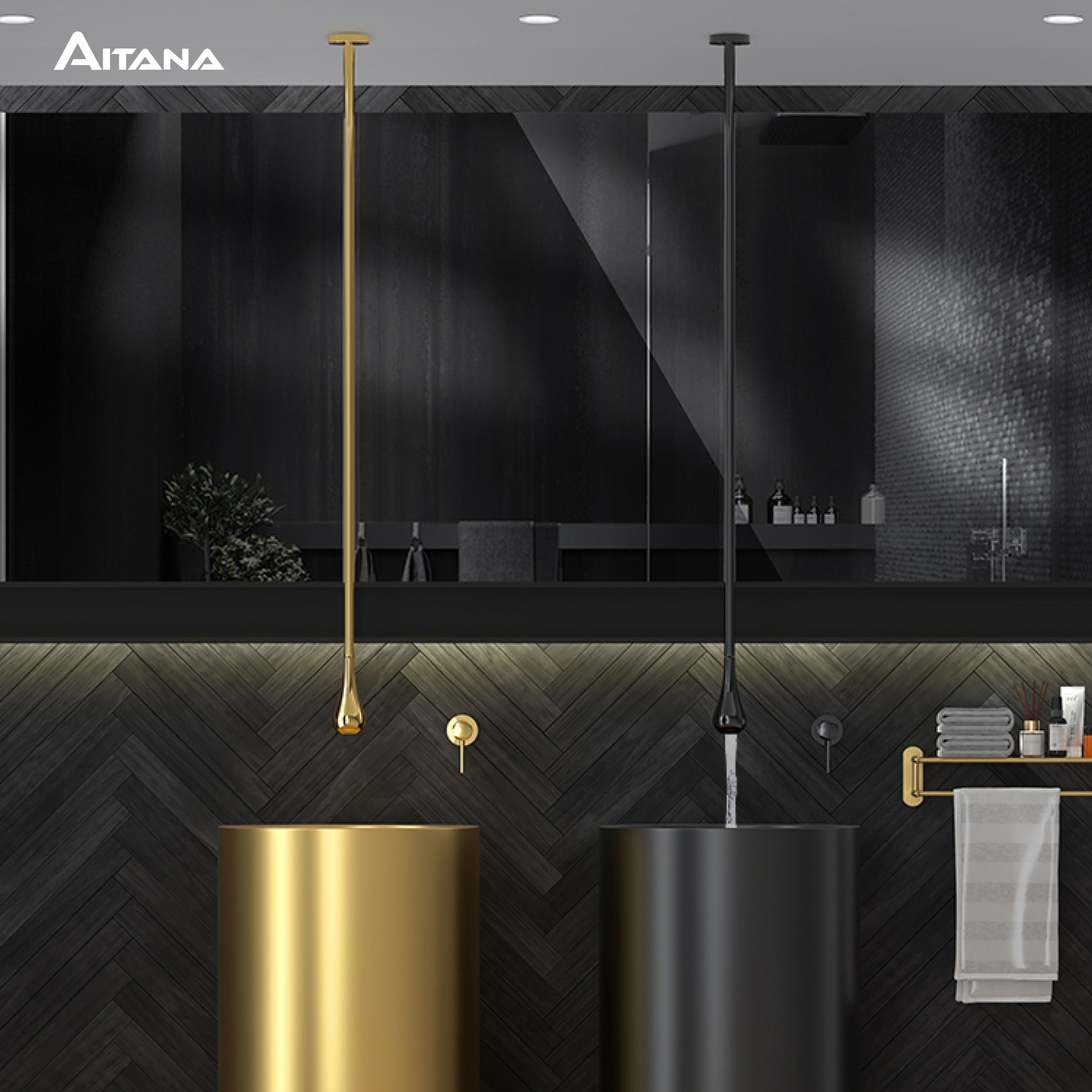Luxury high-end brass black bathroom faucet ceiling ceiling design single handle cold and hot double-hole basin&amp;bathtub faucet