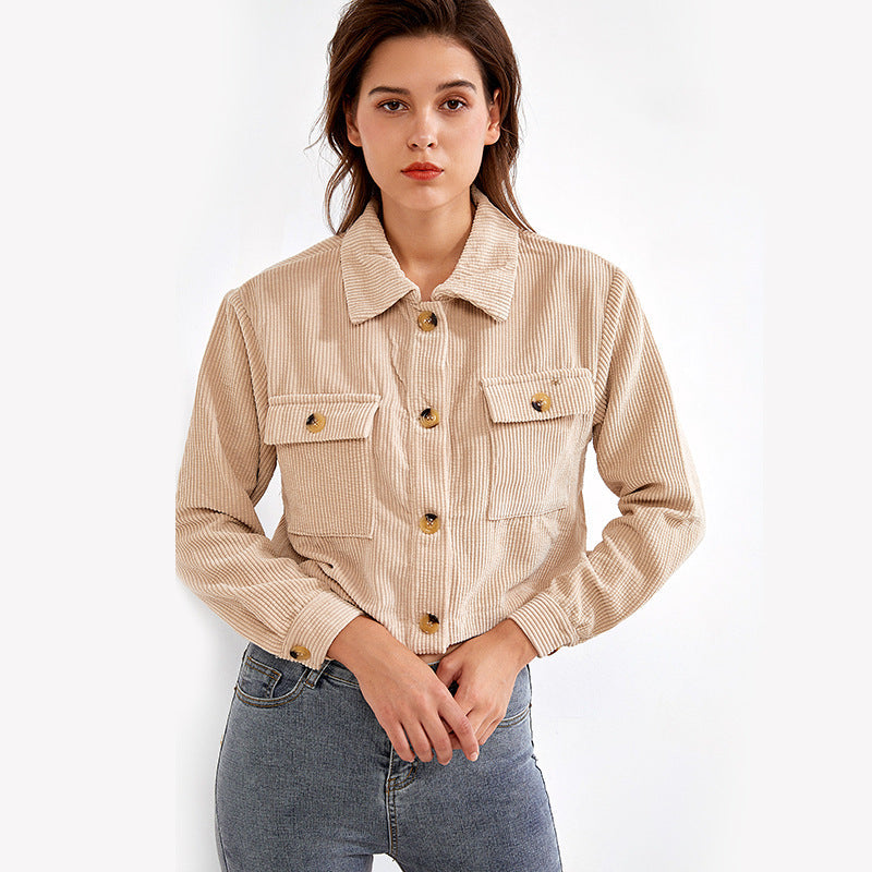 popular in autumn and winter of 2021 fashion corduroy shirt coat spot womens wear