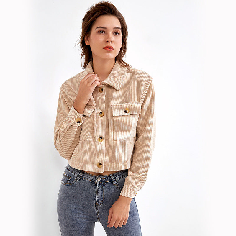 popular in autumn and winter of 2021 fashion corduroy shirt coat spot womens wear