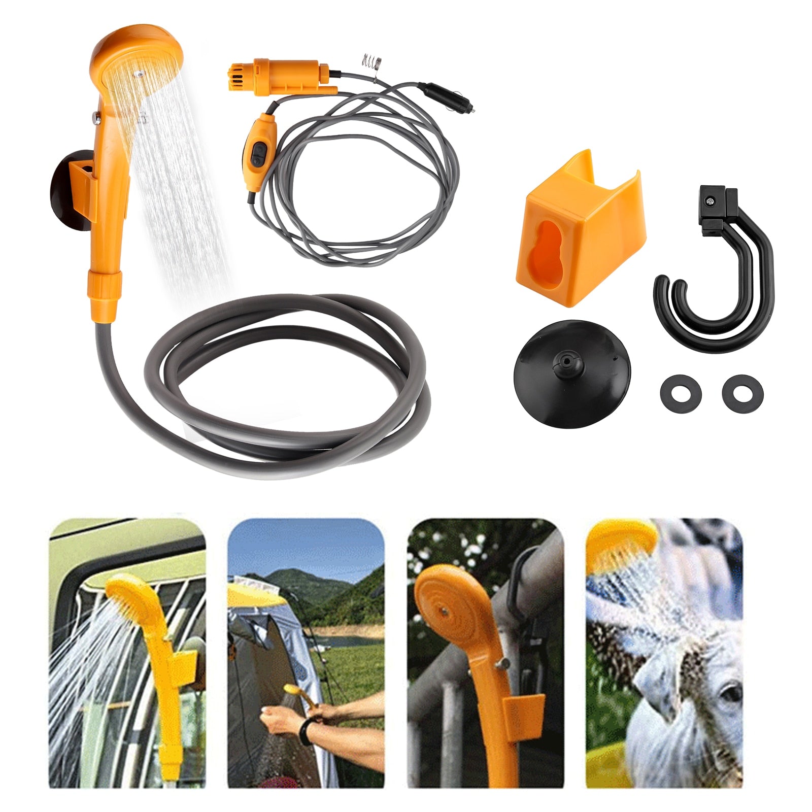 Portable Car Washer 12V Camping Shower DC Car Shower High Pressure Power Washer Electric Pump For Outdoor Camping Travel Pet