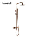 Rose Gold Thermostatic Shower Falcet Sets Wall Mount Brass Bathroom Blend Rainshower Falcet Rainfall Shower Systems Thermostat Tap
