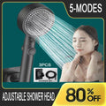 Shower Head Water Saving Black 5 Mode Adjustable High Pressure Shower One-key Stop Water Massage Eco Shower Bathroom Accessories