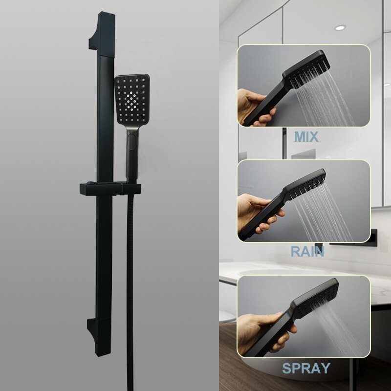 Sliding Bar Hand Shower with 3 Functions Spray Rain Shower Head Matt Black Adjustable Stainless Steel Slide Bar Bathroom Fixture