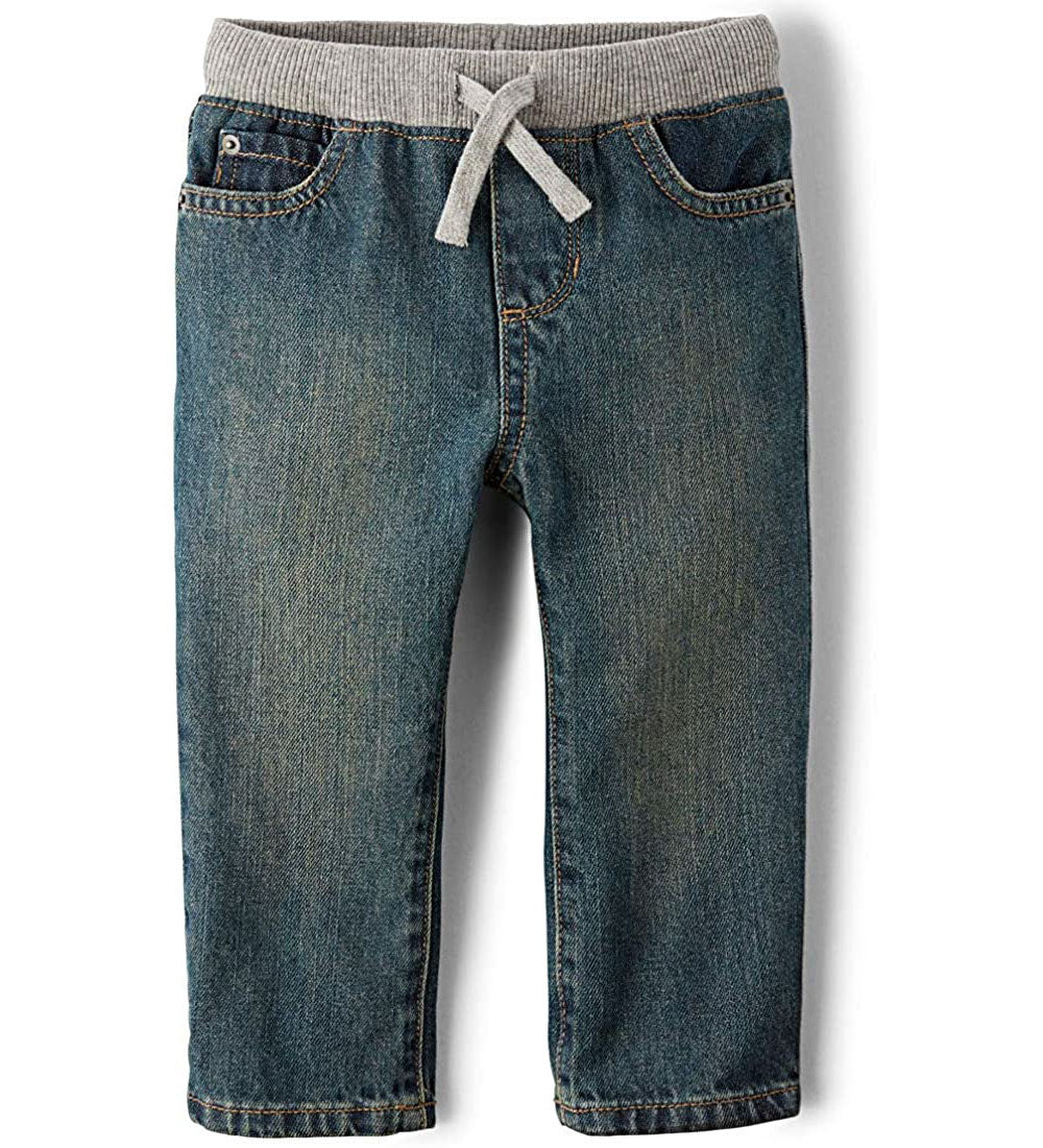 Wholesale denim garment factory blue pull on kid's biker jogger pants denim jeans