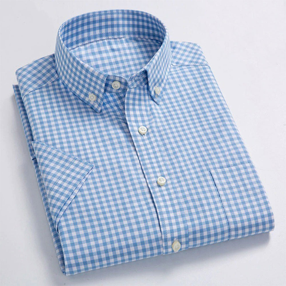 High Quality Men's Casual Shirts Design Plaid Men's Social Shirts 100% Cotton Short Sleeve Men's Dress Shirts