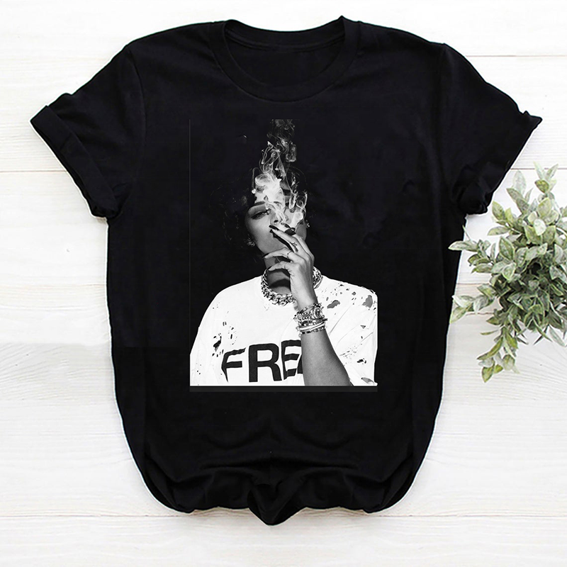wholesale custom women t shirts rihanna popular singer printed clothing woman graphic tees cotton oversized tshirt