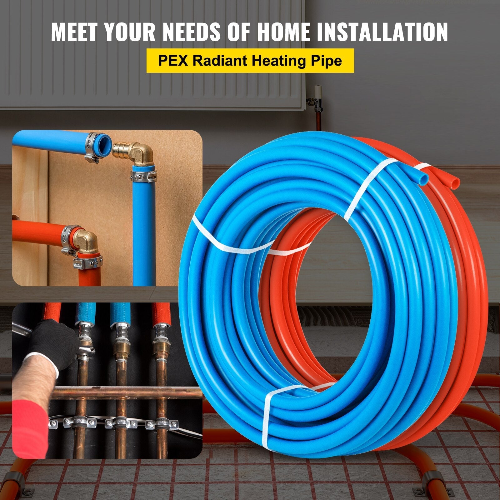 VEVOR 2Rolls PEX Tubing Non-Barrier Radiant Floor Heating Corrosion-Resistant Water Plumbing Pipe 1/2 Inch X 100/300ft Flexible