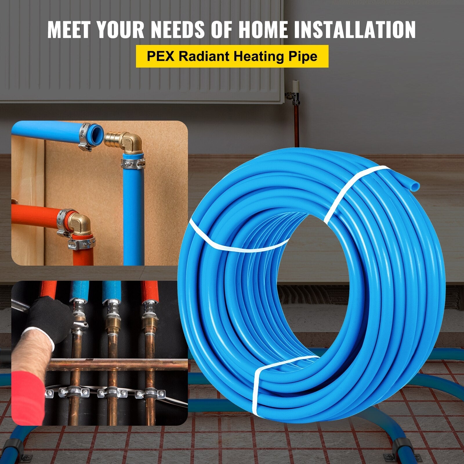 VEVOR Pex Tubing, 1" Pex Pipe 300ft Flexible Hose Non Oxygen Barrier Pex Tube Coil Blue Piping for Hot & Cold Water Plumbing