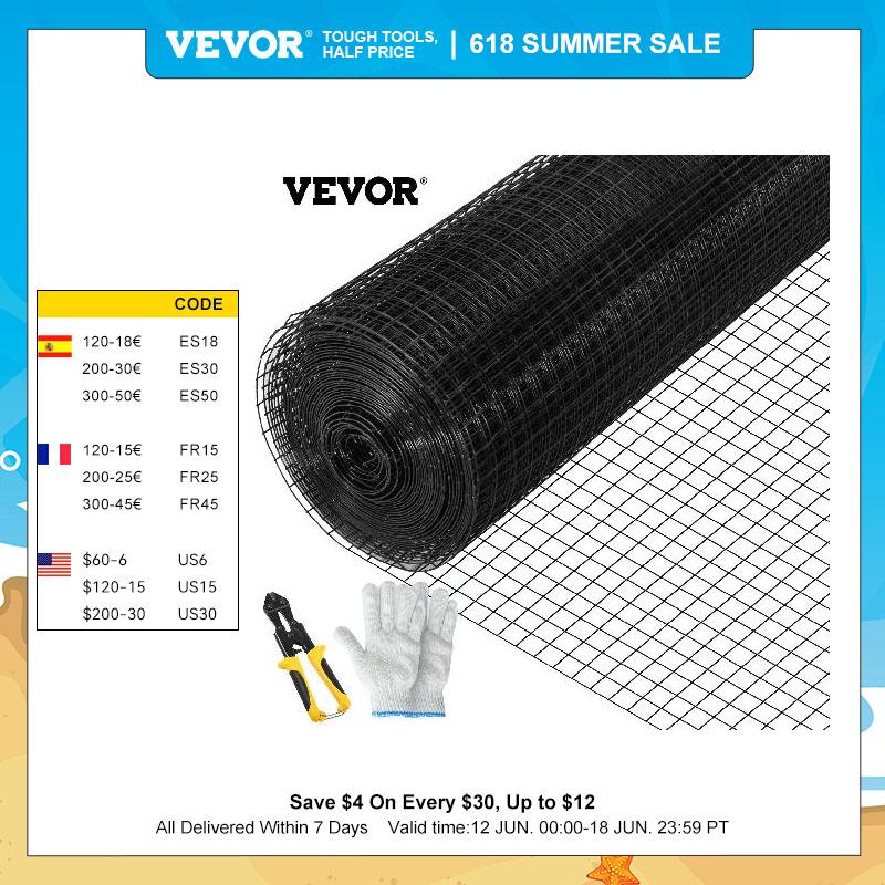 VEVOR Welded Wire Fence Vinyl Coated Chicken Rabbit Mesh 1"x1" 16 Gauge 24"x50'/24"x100'/36"x50' Black Hardware Cloth &amp; Mesh