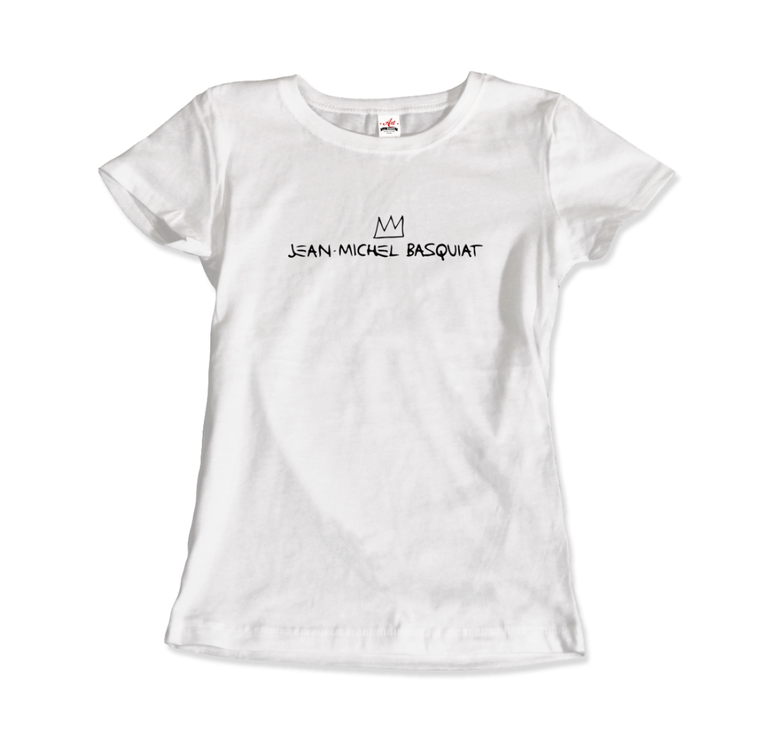 jean michel basquiat signature with crown t shirt