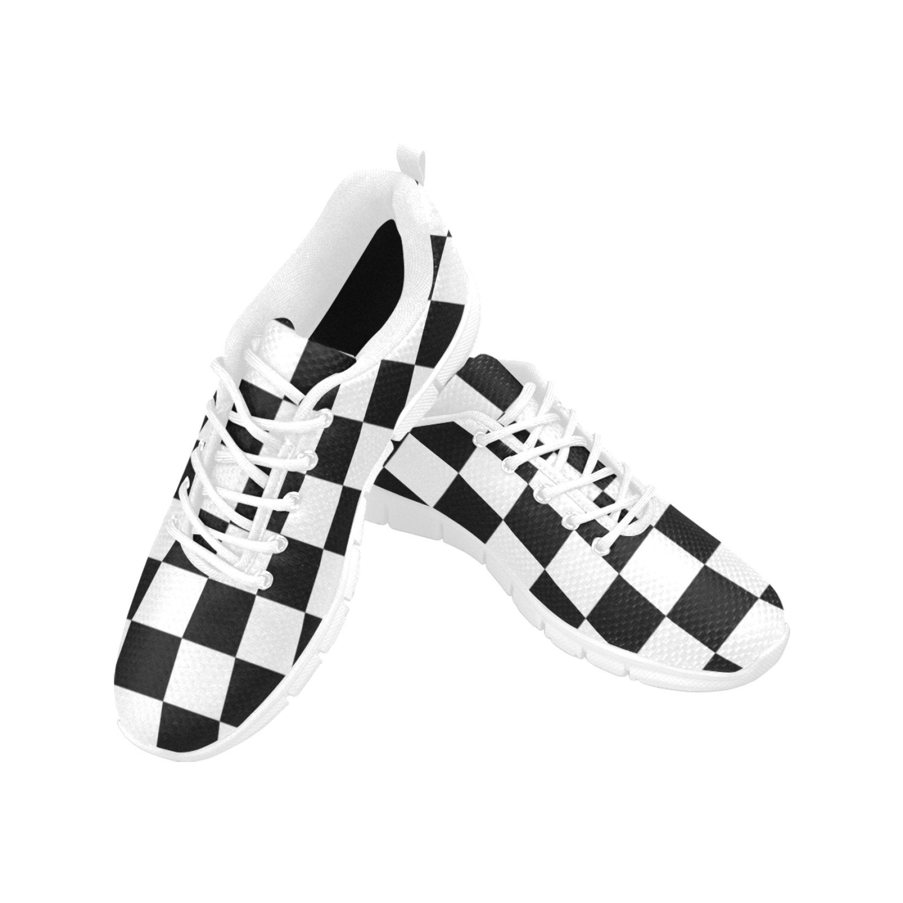 womens sneakers black and white plaid checker style white bottom running shoes
