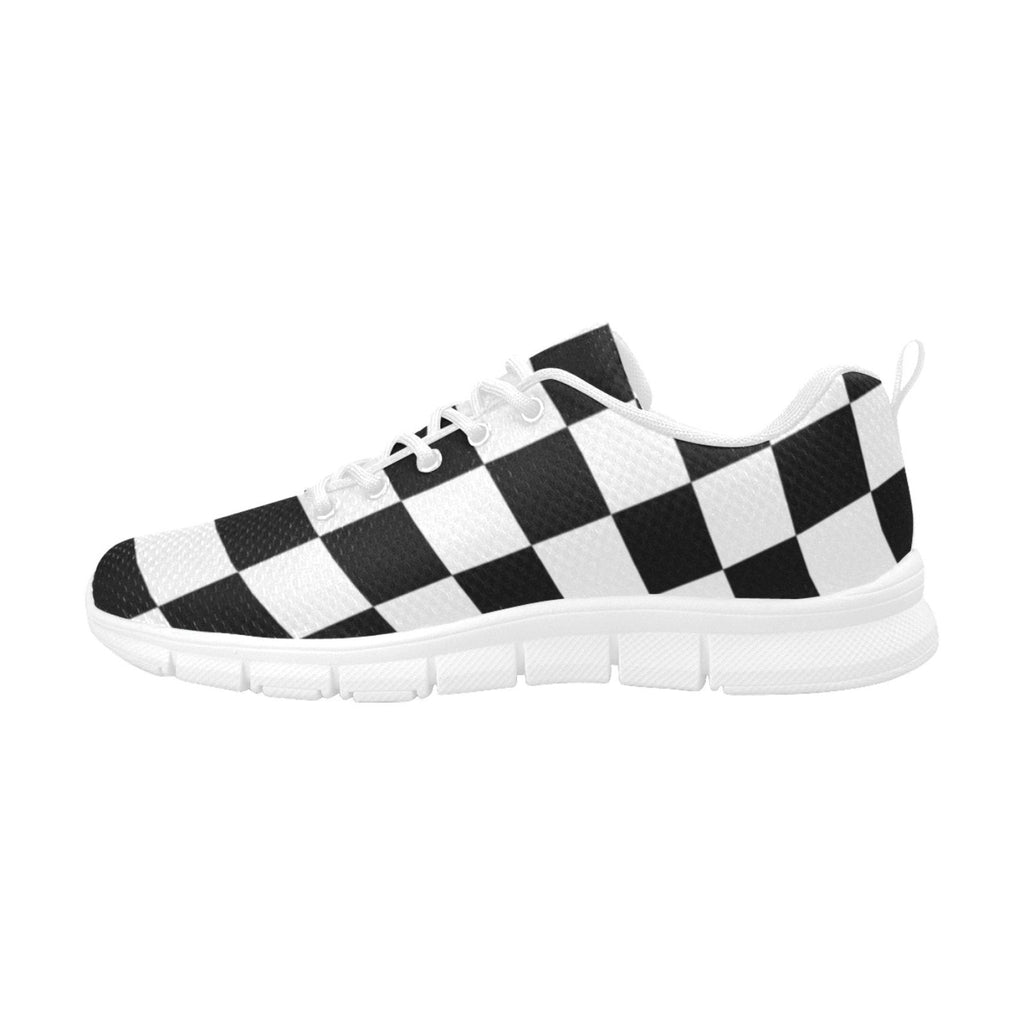 womens sneakers black and white plaid checker style white bottom running shoes