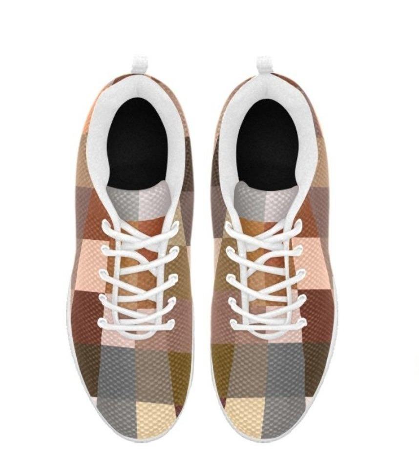 womens sneakers brown tone color block white bottom running shoes