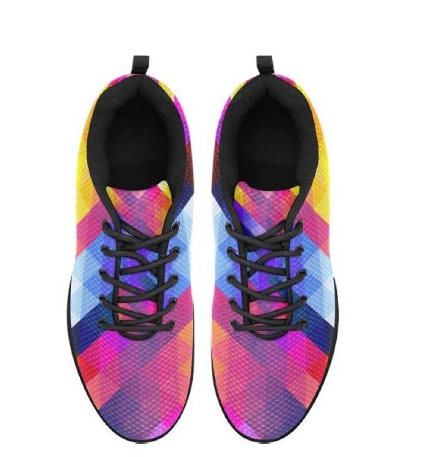 womens sneakers colorful grid style black bottom running shoes